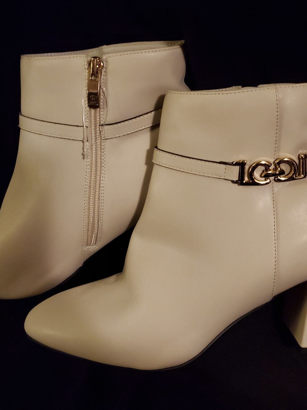 Liz Claiborne Cream Ankle Boots with Gold Buckle